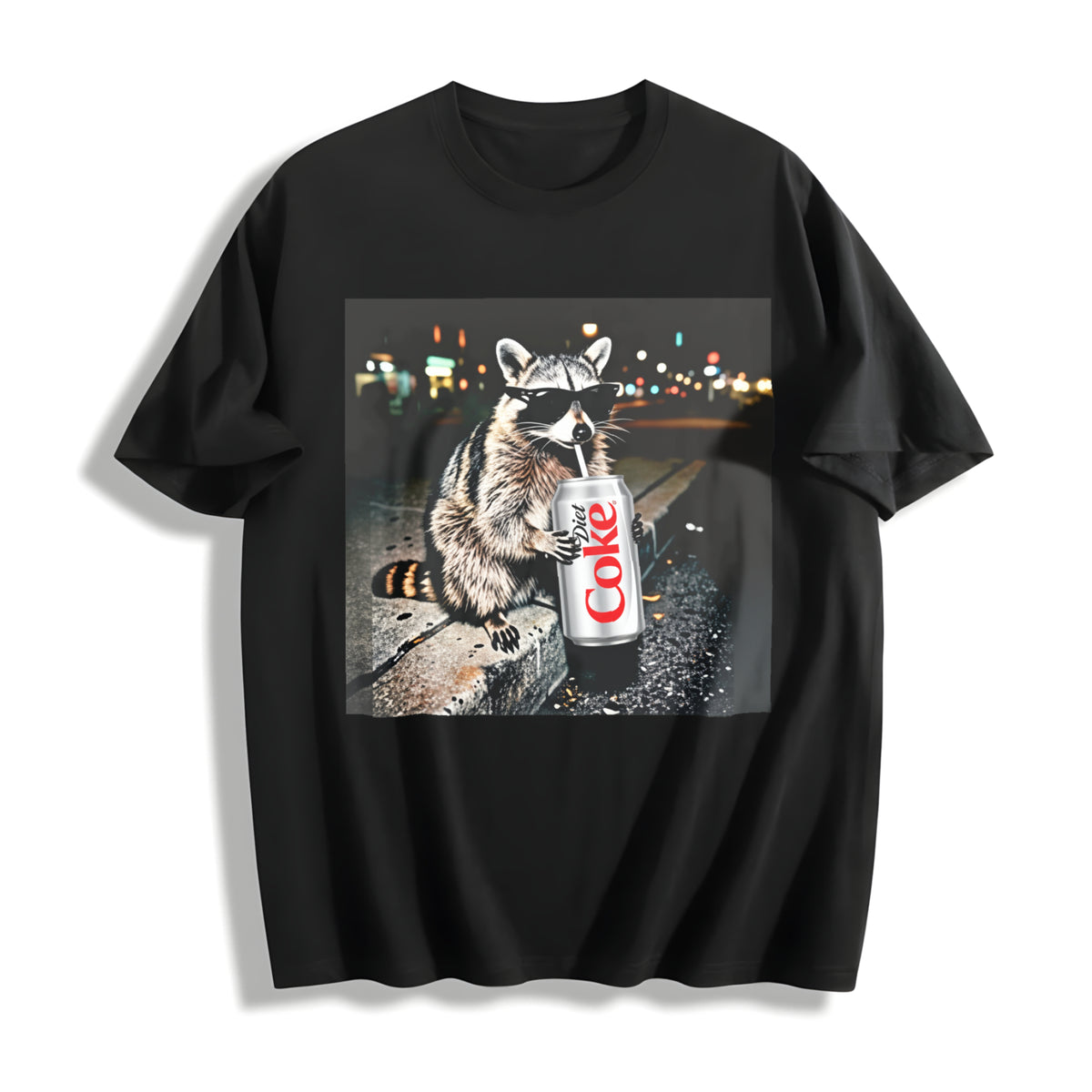 Raccoons Diet Coke Cotton T-Shirt in Black