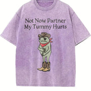 Not Now Partner My Tummy Hurts Cowboy Frog vintage washed oversized T-shirt in Purple