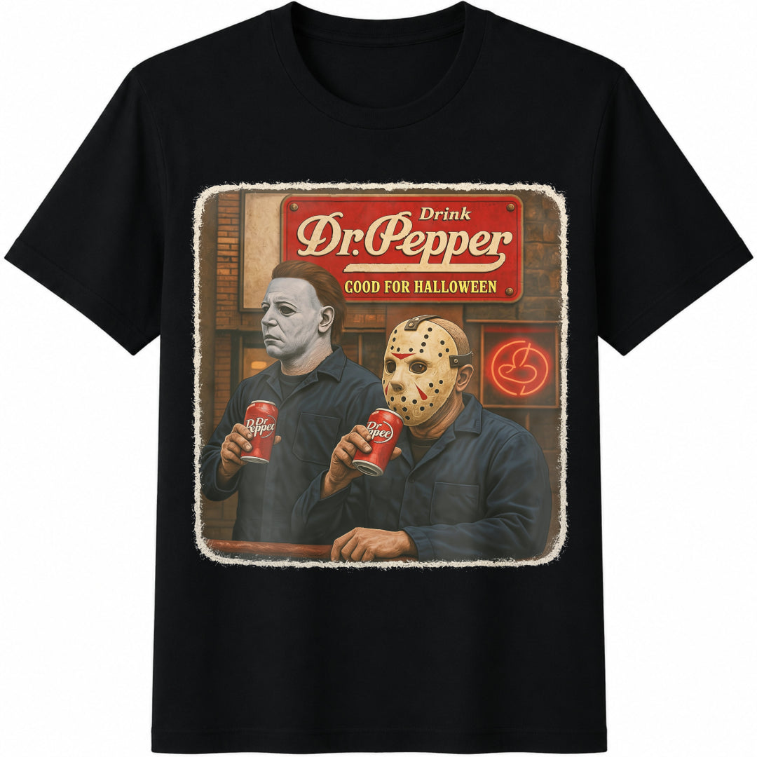Dr Pepper Halloween Cotton T-Shirt in Black