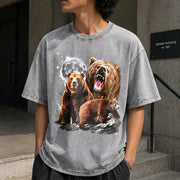 Bears and Moon Vintage Washed T-Shirt in Gray
