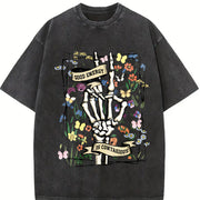 Good Energy Is Contagious Floral Skeleton vintage washed oversized T-shirt in Black