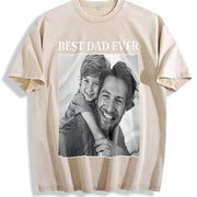 Custom Photo Dad Personalised Dad Vintage Washed T-Shirt in Beige