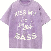 Retro Kiss My Bass Fishing Vintage Washed T-Shirt in Purple
