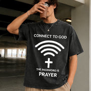 Connect to God Password Is Prayer Vintage Washed T-Shirt in Black