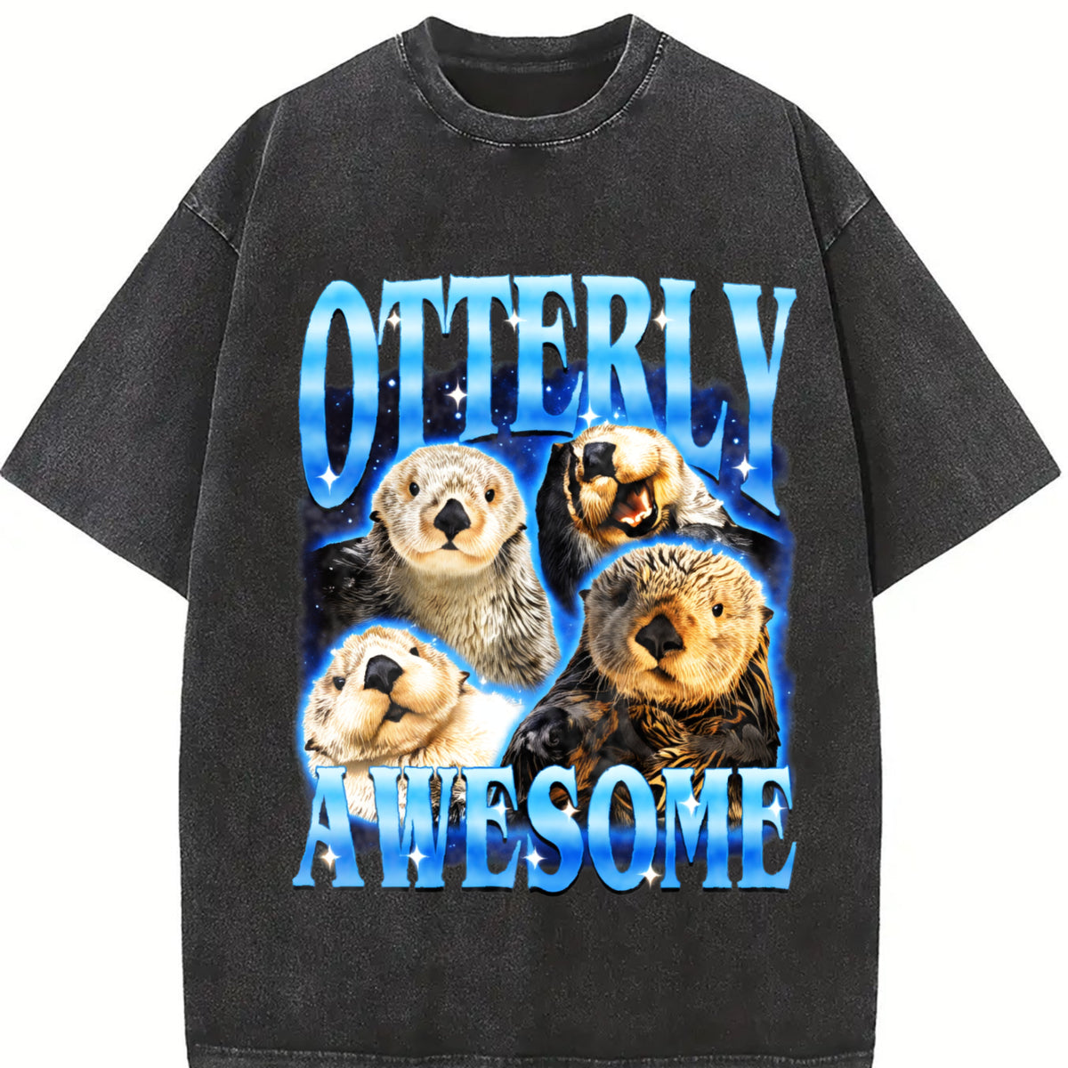 Otterly Awesome Retro Otter Bootleg Vintage Washed T-Shirt in Black