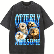 Otterly Awesome Retro Otter Bootleg Vintage Washed T-Shirt in Black