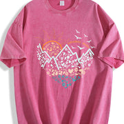 Heart-shaped Sea Sunlight Retro Sports Luokeren Special Vintage Washed T-Shirt in Red