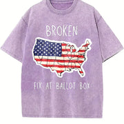 Political USA Broken Fix at Ballot Box Vintage Washed T-Shirt in Purple