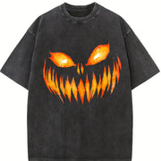 Horror Pumpkin Retro 90s Vintage Washed T-Shirt in Black