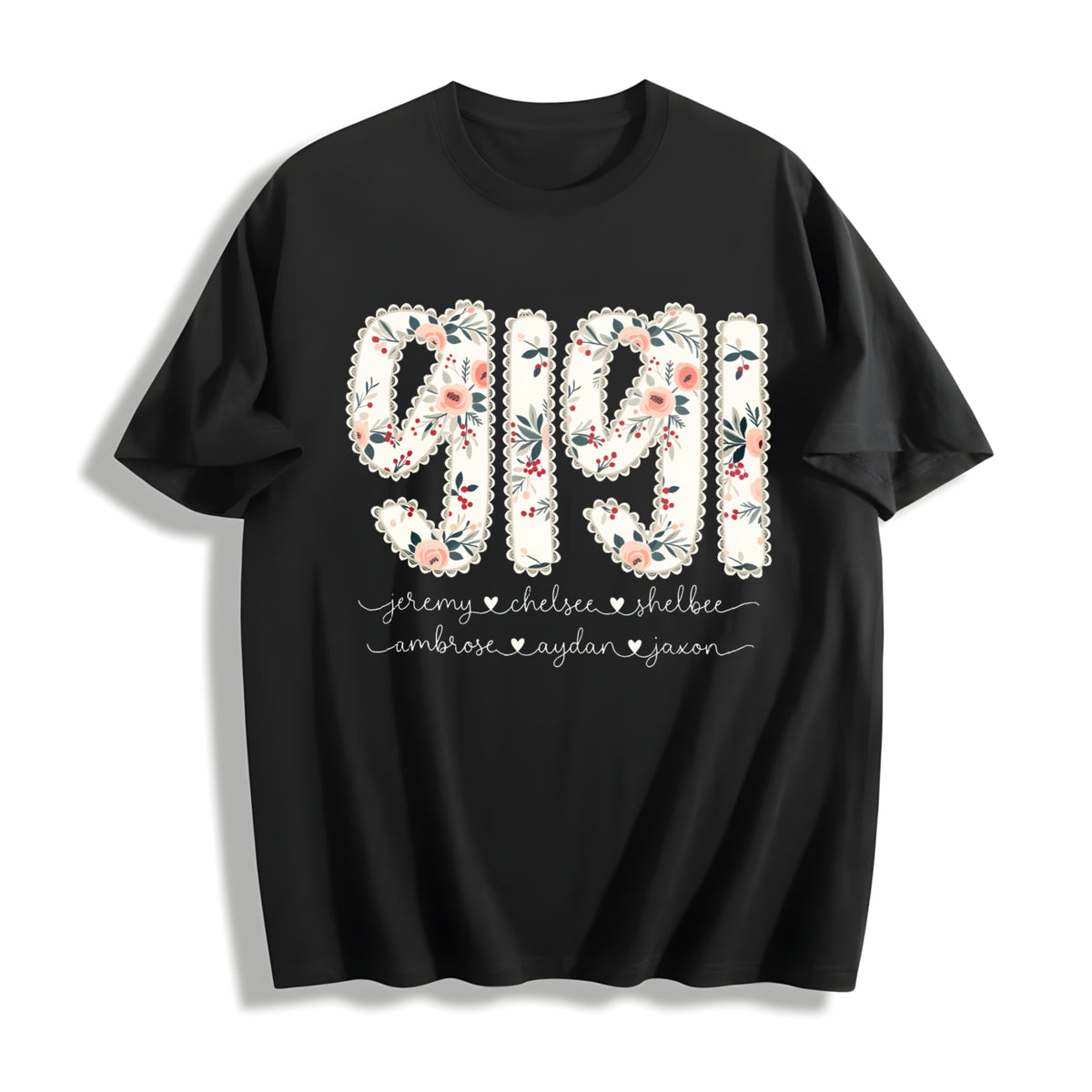 Personalized Gigi Custom Gigi with Kids Names Cotton T-Shirt in Black