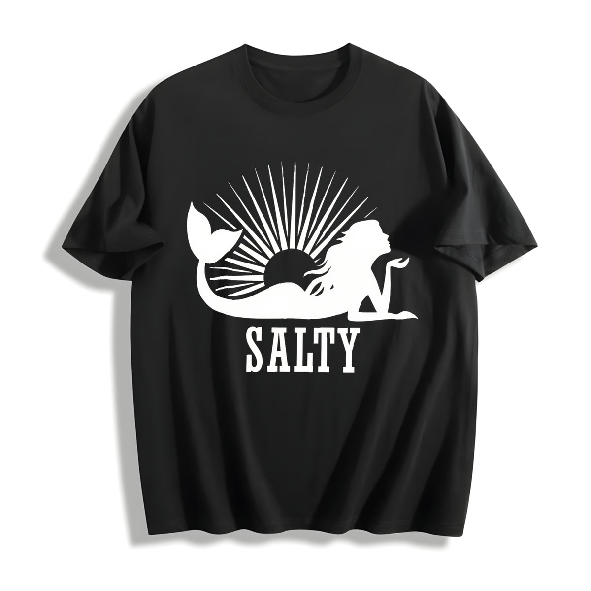 Beach SALTY Mermaid for Spring Cotton T-Shirt in Black