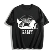 Beach SALTY Mermaid for Spring Cotton T-Shirt in Black