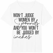 English Letter Scoop Neck Don't JUDGE BY Pounds AND YOU Cotton T-Shirt in White