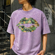 Camo Lip Knit Vintage Washed T-Shirt in Purple