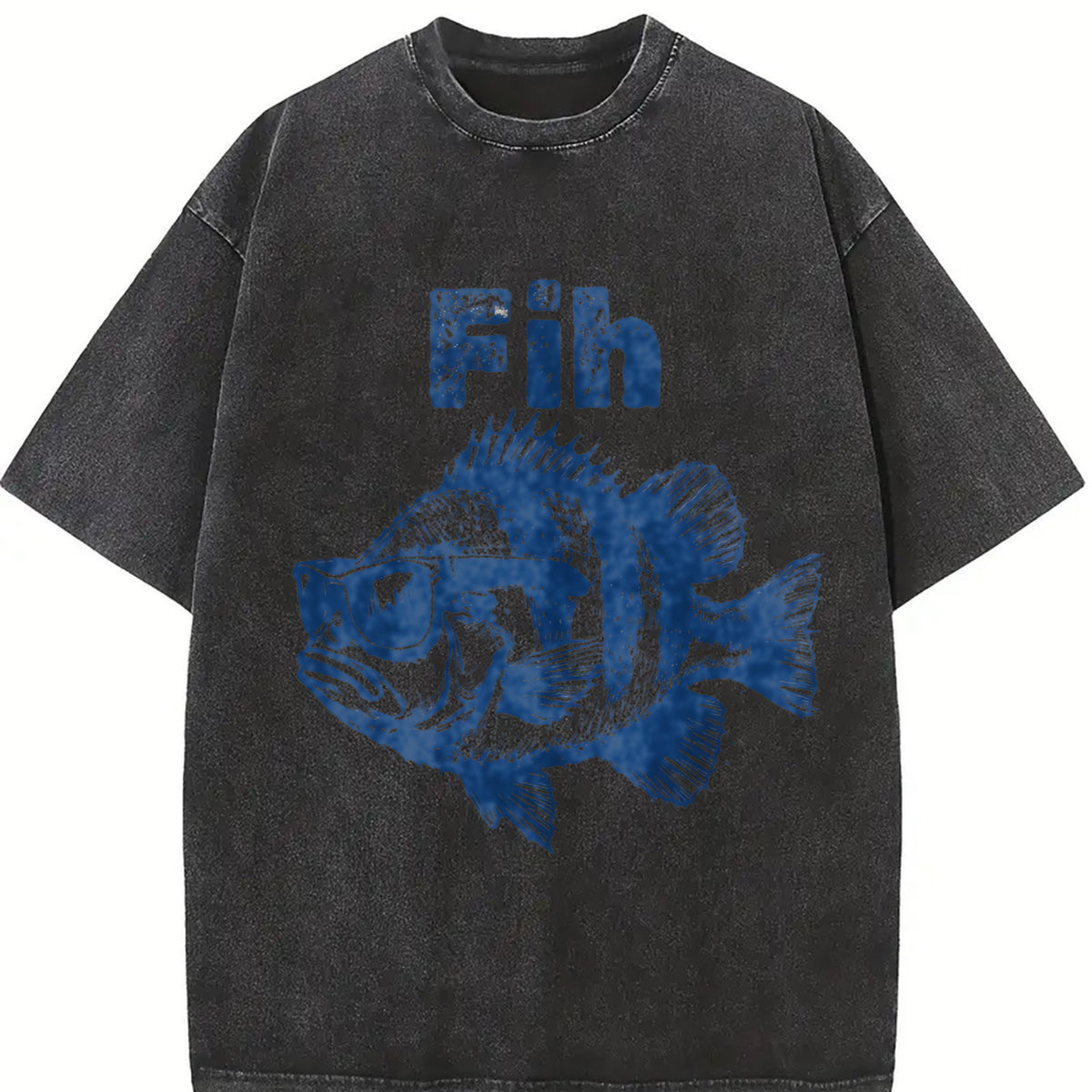 Fih Fish Meme 90s Gag Vintage Washed T-Shirt in Black