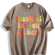 Thanksgiving Thankful For You Fuckers Friendsgiving vintage washed oversized T-shirt in Brown