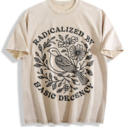 Radicalized By Basic Decency Floral Social Justice vintage washed oversized T-shirt in Beige