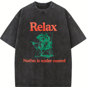 Chill Raccoon Relax Nothing Is Under Control Trash Panda Vintage Washed T-Shirt in Black