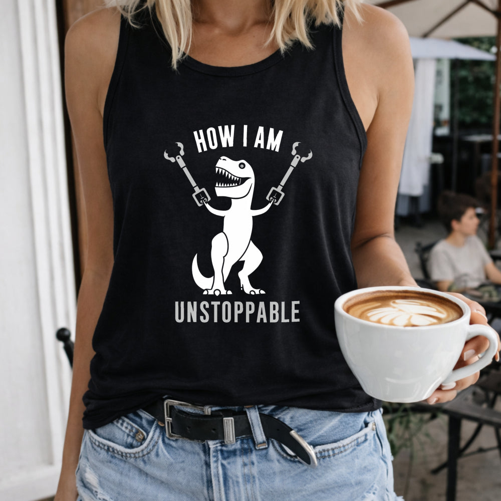 How I Am Unstoppable Dinosaur Crew-neck Sleeveless Vest Women's Color Cotton Tank Top in Black