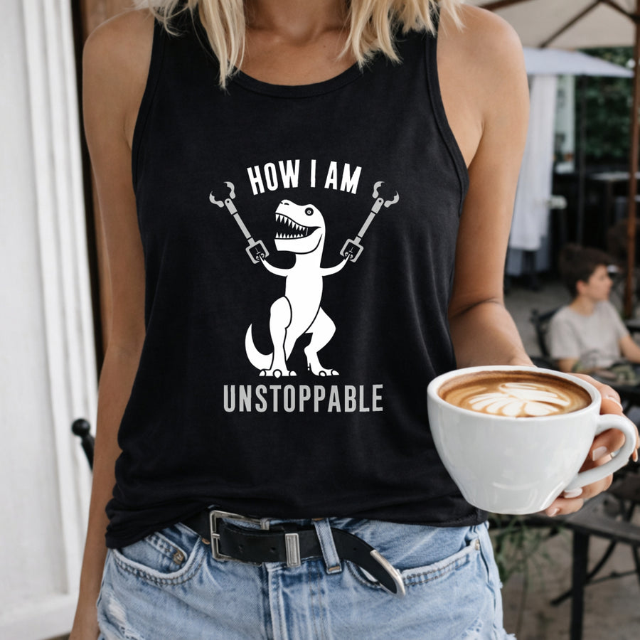 How I Am Unstoppable Dinosaur Crew-neck Sleeveless Vest Women's Color Cotton Tank Top in Black