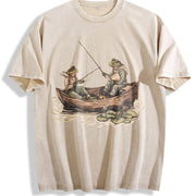 Two Frogs Fishing 90s Vintage Washed T-Shirt in Beige