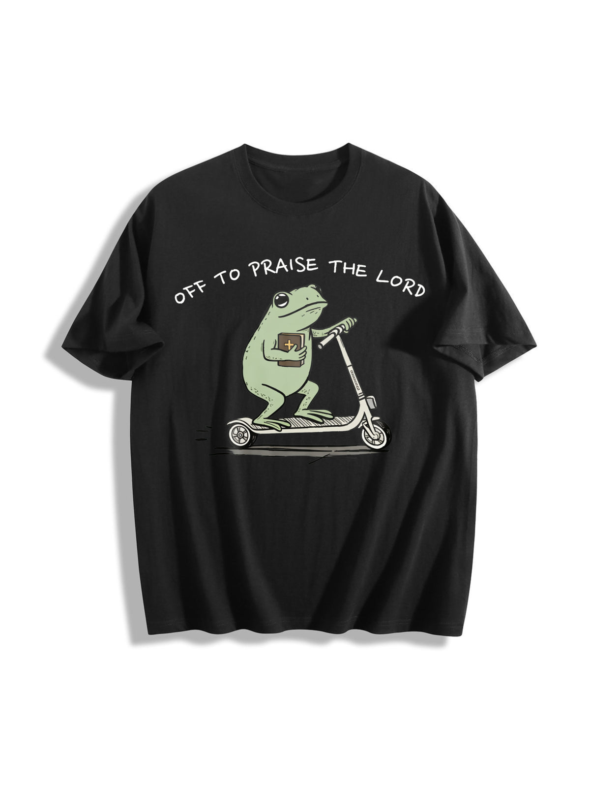Christian Frog Off to Praise the Lord Cotton T-Shirt in Black