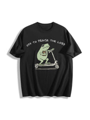 Christian Frog Off to Praise the Lord Cotton T-Shirt in Black