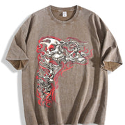 Y2K Gothic Punk Flaming Skulls Biker Grunge Affliction Vintage Washed T-Shirt in Brown