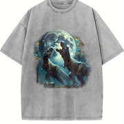 Two Dinosaur T Rex Moon Vintage Washed T-Shirt in Gray
