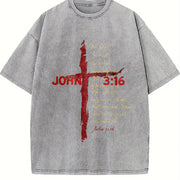 ✝️ JOHN 3:16 Love Jesus God Vintage Washed T-Shirt in Gray