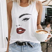 Eyebrow Eye Nose Lip Mouth Crew-neck Sleeveless Vest Women's Color Cotton Tank Top in White