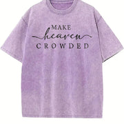 Religious Make Heaven Crowded Vintage Washed T-Shirt in Purple