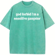 God Forbid I'm a Sensitive Gangster Vintage Washed T-Shirt in Blue