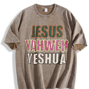 Jesus Yahweh Yeshua Vintage Washed T-Shirt in Brown