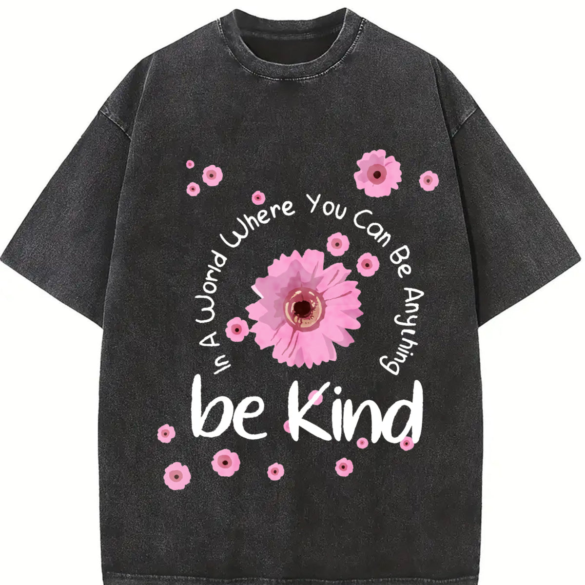 Fun Pink Floral Washable Preferred as a for Family Vintage Washed T-Shirt in Black