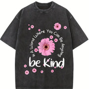 Fun Pink Floral Washable Preferred as a for Family Vintage Washed T-Shirt in Black