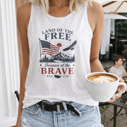 Land of the Free Because of the Brave USA Flag Women's Color Cotton Tank Top in White