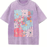 Blossoms Gorgeous Abstract Flowers Boho Floral vintage washed oversized T-shirt in Purple
