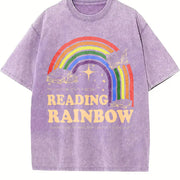 Reading Rainbow Retro Librarian Vintage Washed T-Shirt in Purple