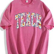 Floral Teach Teacher Vintage Washed T-Shirt in Red