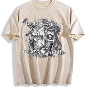Jesus Demon Skull Tank Vintage Washed T-Shirt in Beige