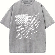 Distressed American Flag Vintage Washed T-Shirt in Gray