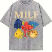 Fish: Man I Love Fish Vintage Washed T-Shirt in Gray
