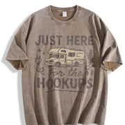 Just Here for the Hookups RV Vintage Washed T-Shirt in Brown