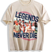 Retro 1990s Sandlot Legends Never Die Vintage Washed T-Shirt in Beige