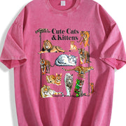 Cute Cats & Kittens Vintage Washed T-Shirt in Red