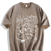 Sea Animal 90s Retro Vintage Washed T-Shirt in Brown