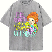 Take Chances Make Mistakes Get Messy Ms. Frizzle vintage washed oversized T-shirt in Gray