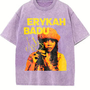 Erykah Badu Retro Portrait Vintage Washed T-Shirt in Purple