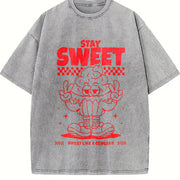 Retro Stay Sweet Mascot 90s Vintage Washed T-Shirt in Gray